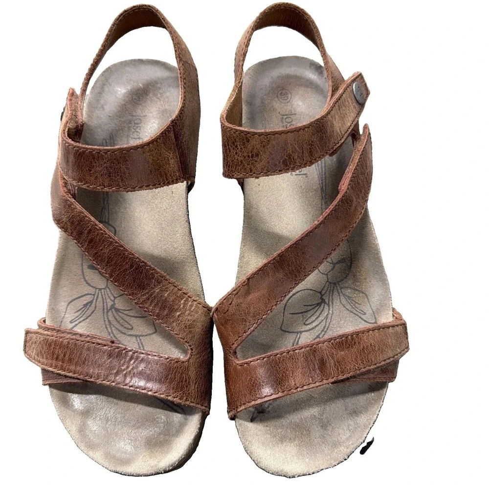 Josef Seibel Womens Leather Ankle Strap Comfort Sandals Brown EU 39 US 8-8.5